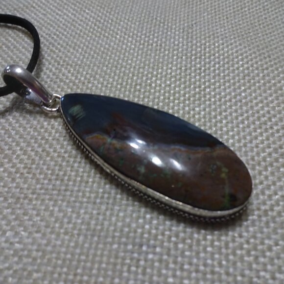 Natural STICK AGATE Handmade Sterling 925 Pendant/Leather Cord #407C - Picture 3 of 3